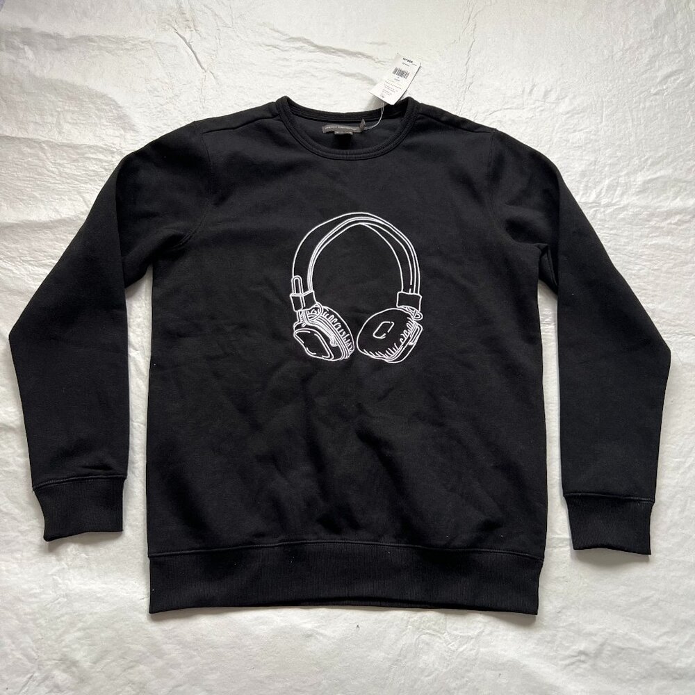 French Connection Headphones Graphic Sweatshirt mens Small black white fleece